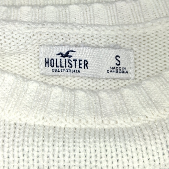 Hollister White Crewneck Long Sleeve Cropped Knit Sweater - Picture 4 of 5